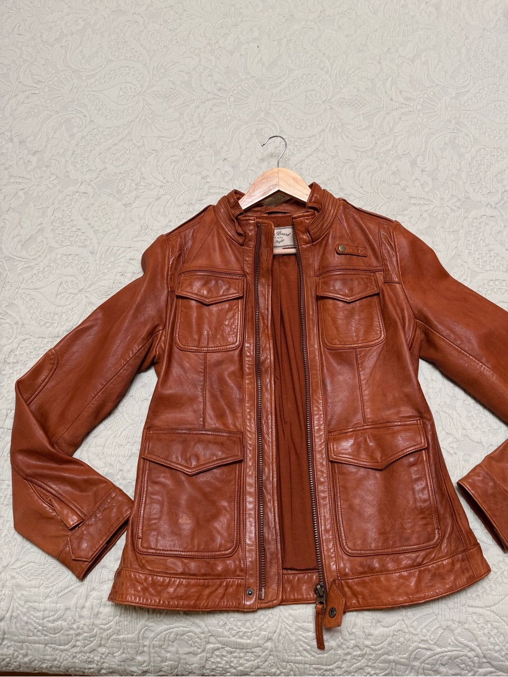 Lucky Brand Cognac Brown Leather Utility Jacket